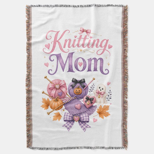 Couverture Maman Tricoteuse Halloween - Plaid de Jeté (devant Vertical)