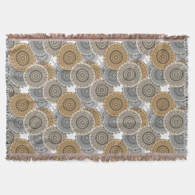 Couverture Mandala arabe motif gris beige à l'orientale (Devant)