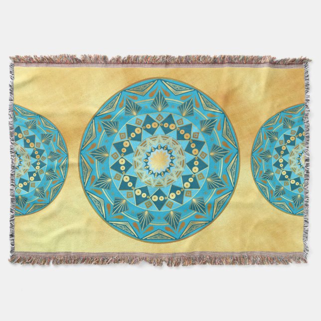 Couverture Mandala bleu or sur fond or doux (Devant)