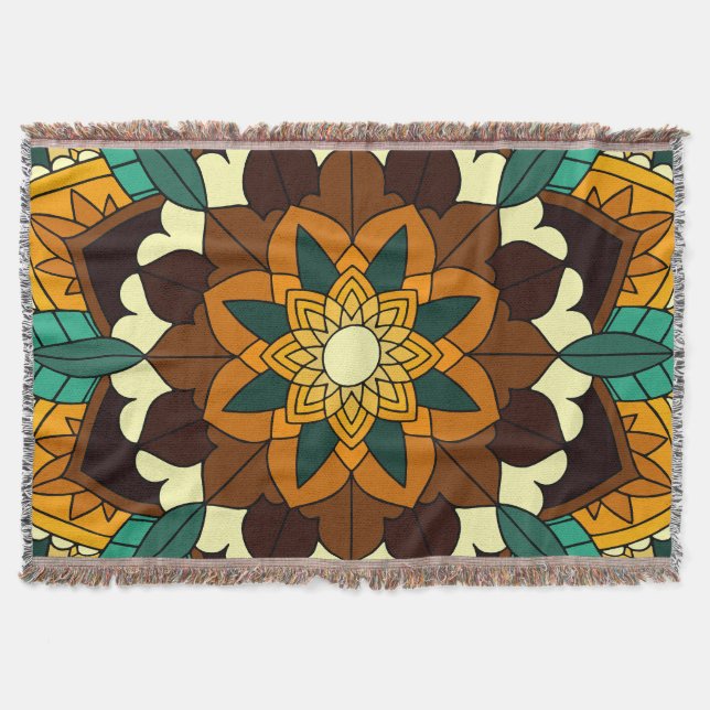 Couverture Mandala Motif 2002 en jaune et bronzette (Devant)