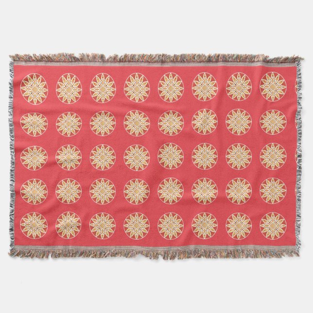 Couverture Mandala motif en chameau, rouge foncé et blanc (Devant)