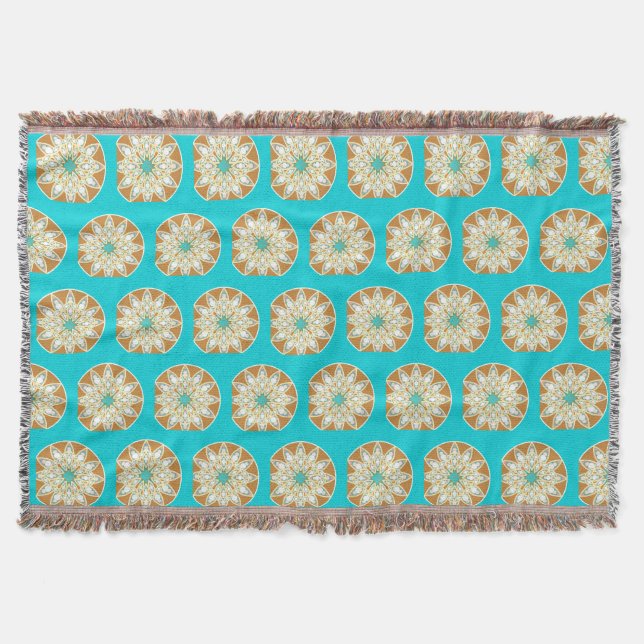 Couverture Mandala motif en chocolat, bronzé et turquoise (Devant)