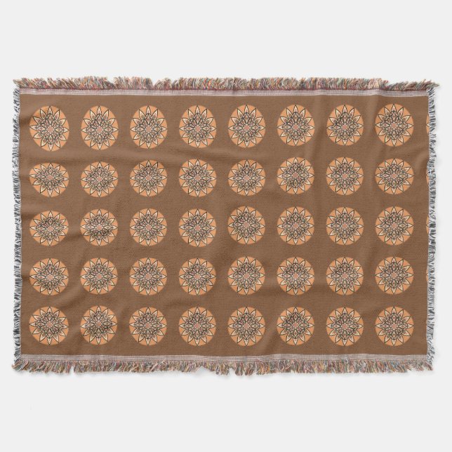 Couverture Mandala motif en chocolat, terre cuite et rouille (Devant)