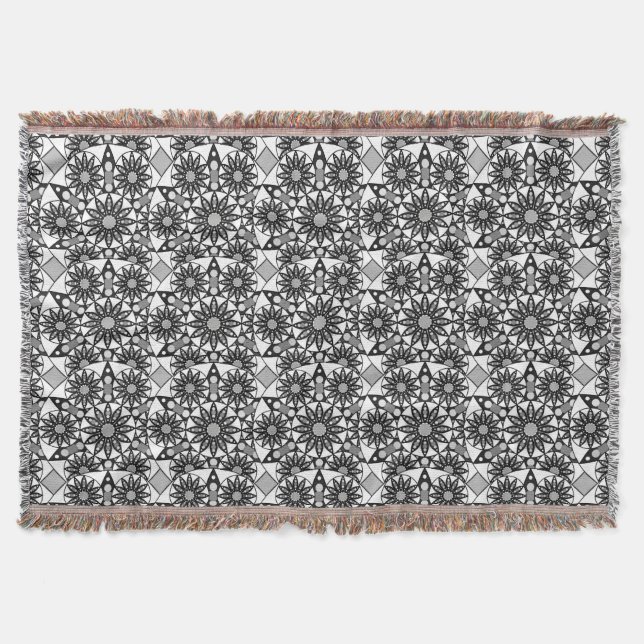 Couverture Mandala motif, noir, blanc et gris (Devant)