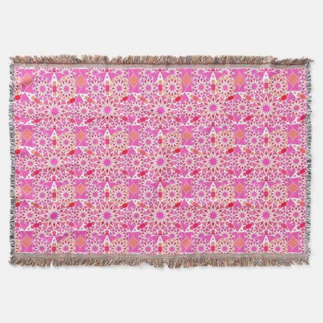 Couverture Mandala motif, tons rose et corail (Devant)