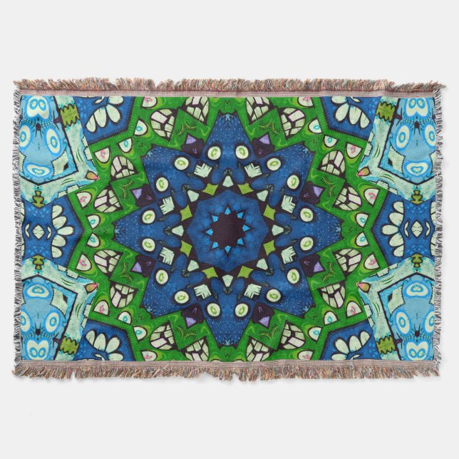 Couverture Mandala Retro Mosaic Vert Motif bleu (Devant)