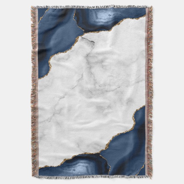 Couverture Marbre blanc Agate bleu marine dorée (devant Vertical)