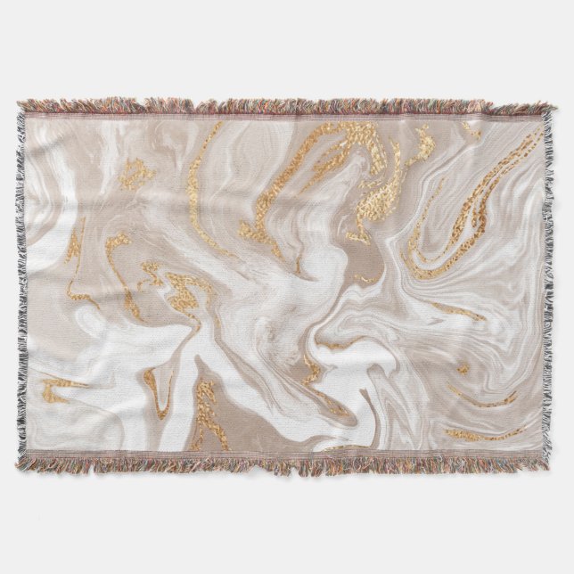 Couverture Marbre liquide beige, art de la ligne dorée. (Devant)