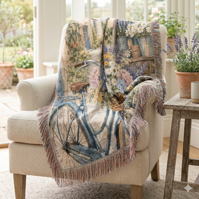 Couverture Marché de fleurs Bloomcore avec bicyclette (Bloomcore Flower Market Bicycle Throw Blanket)