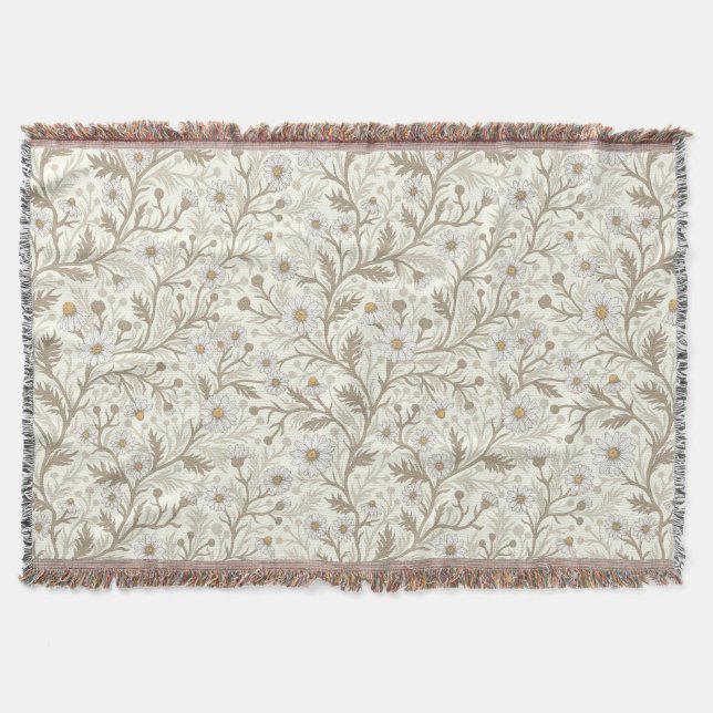Couverture Marguerites en blanc et marron sur fond blanc cass (Devant)