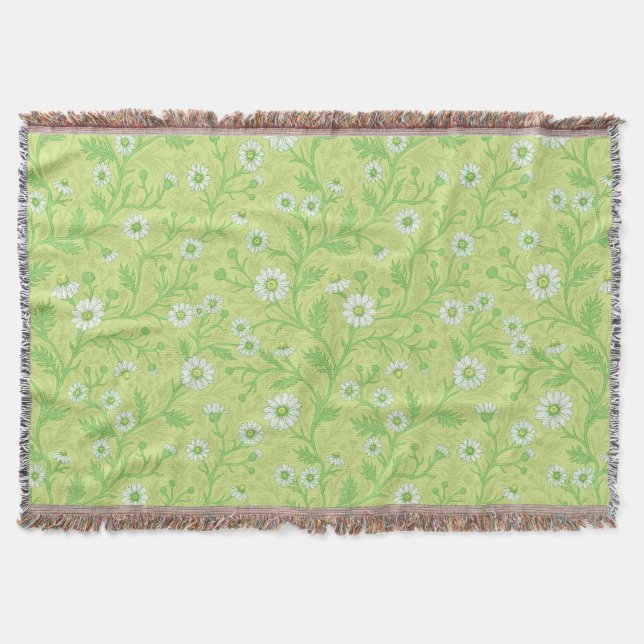 Couverture Marguerites en blanc et vert sur fond vert miel (Devant)
