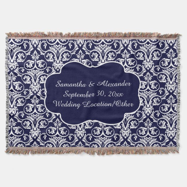 Couverture Mariage damassé personnalisé/bleu marine de (Devant)