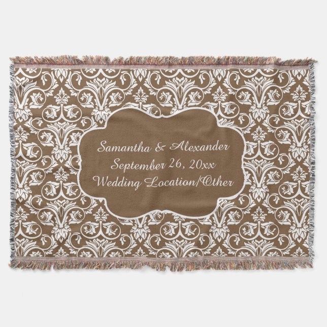 Couverture Mariage damassé personnalisé/Sable personnalisé/Bl (Devant)
