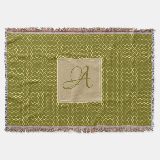 Couverture Mariage de Nouveaux Mariés Monogramme Vert Or Quat (Devant)