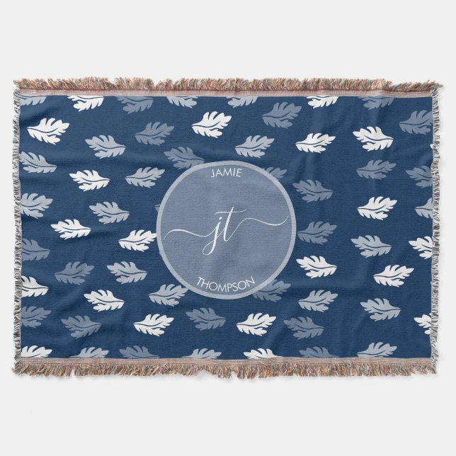 Couverture Marine Blue Antique Feuille Motif Monogramme (Devant)