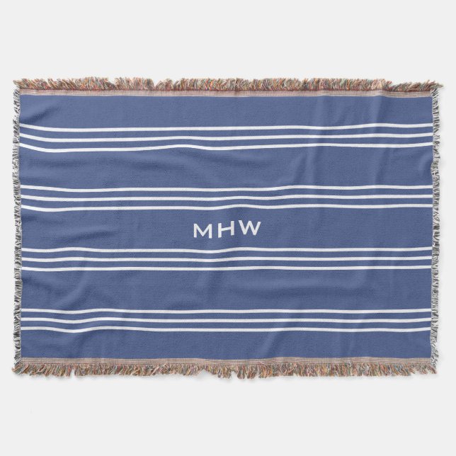 Couverture Marine Blue Stripes personnalisé monogramme jeter  (Devant)