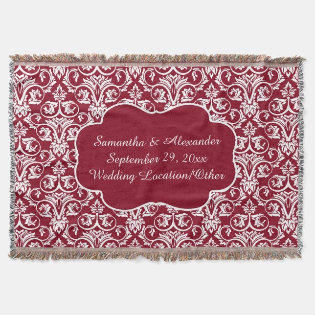 Couverture Maroon personnalisé Mariage damassé/Keepsaké (Devant)