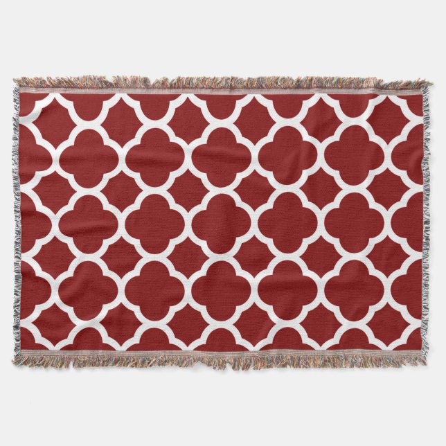 Couverture Marron Auburn et Motif Quatrefeuilles Blanc (Devant)