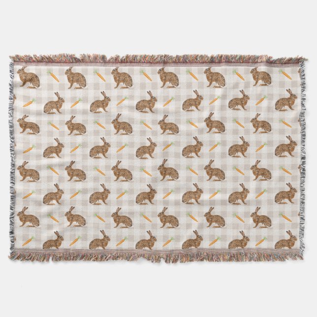 Couverture Marron Lièvre Fermette Rustique Et Carottes Beige (Devant)