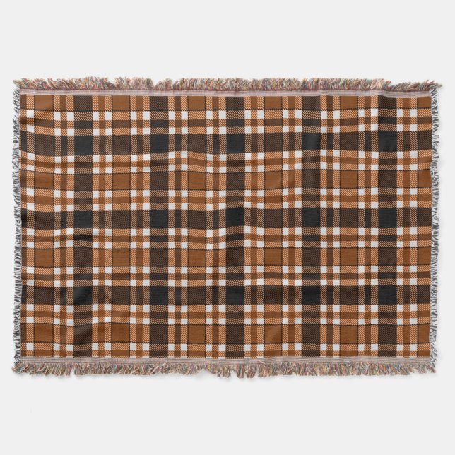 Couverture Marron Noir Blanc Flanelle Motif Tartan Design  (Devant)