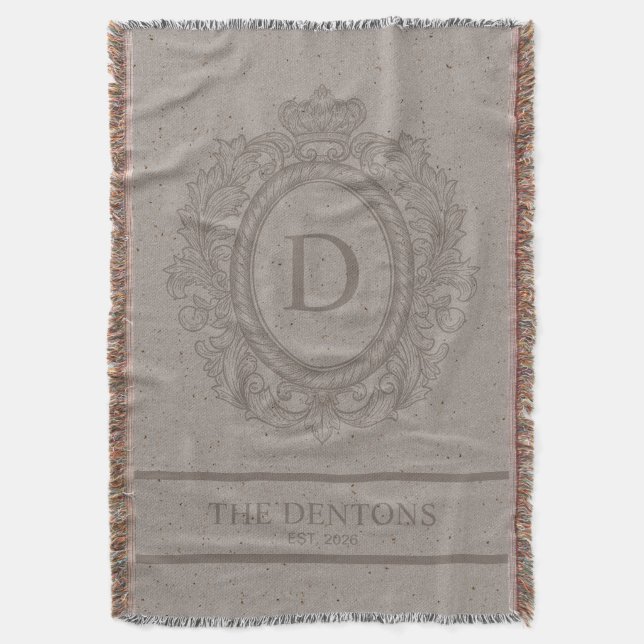 Couverture Marron Rustique Monogramme Tissé (devant Vertical)