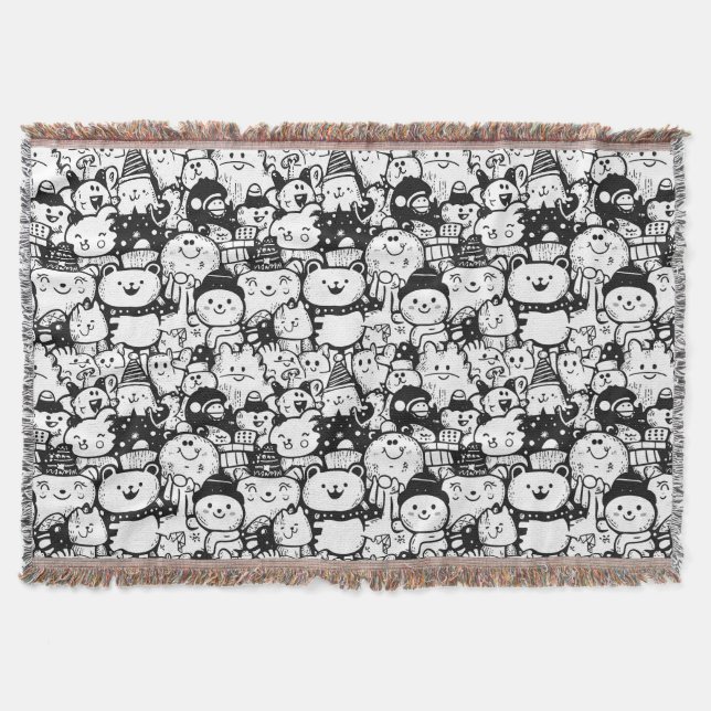 Couverture Mignon motif doodle d'animaux Kawaii (2) (Devant)