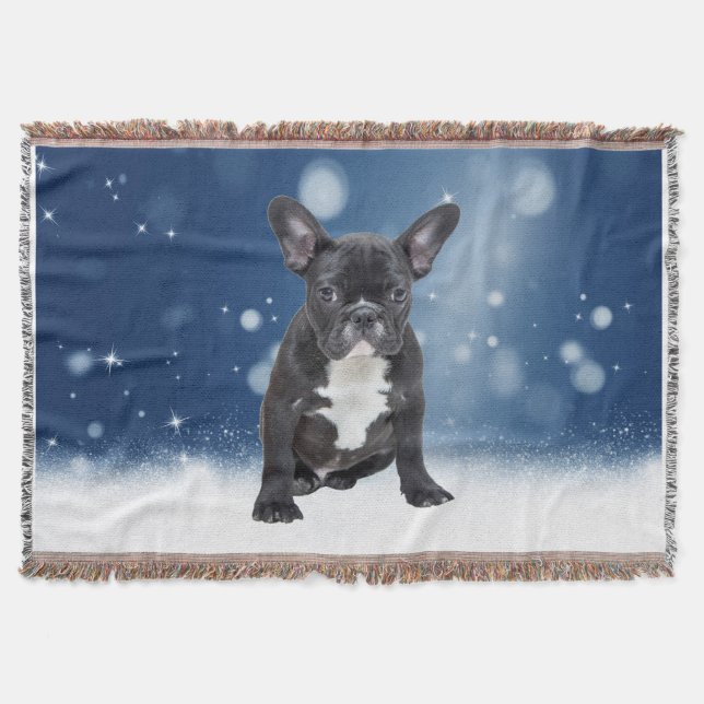 Couverture Mignonne French Bulldog Chiot Étoiles de neige Ble (Devant)