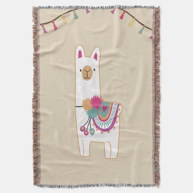 Couverture mignonne lama et tassels avec arrière - plan perso (devant Vertical)