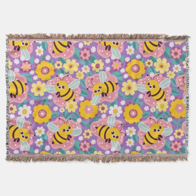 Couverture Mignonnes Abeilles Et Fleurs Pour Décoration De Ja (Devant)