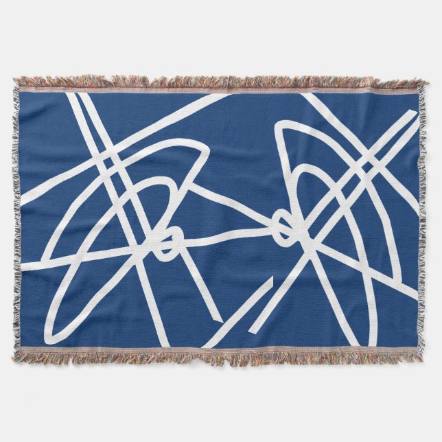 Couverture Minimalisme Art Abstrait Blanc Lignes Bleues Blanc (Devant)