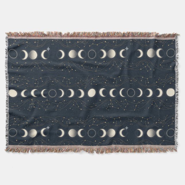 Couverture Minimalist Lunar Phases Pattern with Stars and Nig (Devant)