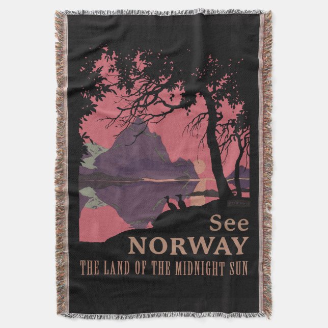 Couverture Minimalist Norway Sunset Poster - Mountain Fjord (devant Vertical)