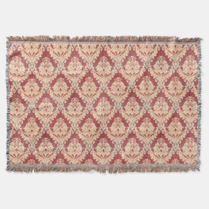 Couverture Modèle Damas vintage En Crème Et Rouge