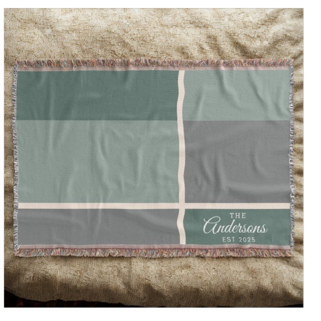 Couverture Moderne Mariage Personnalisé Couple Nom Date Vert (Modern personalized wedding couple name with date throw blanket)