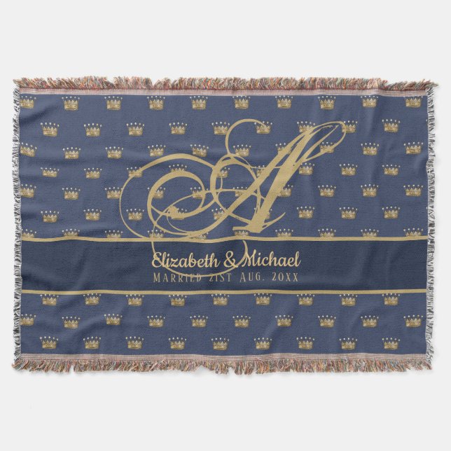 Couverture Mongram Navy Blue Gold Crown King Queen NEWLYWEDS (Devant)
