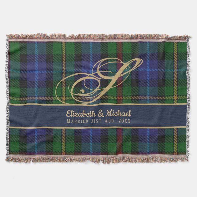 Couverture Monogram Smith Tartan Blue Green Gold Newlywees (Devant)