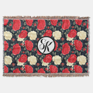Couverture Monogramme à motif Rose rouge et crème