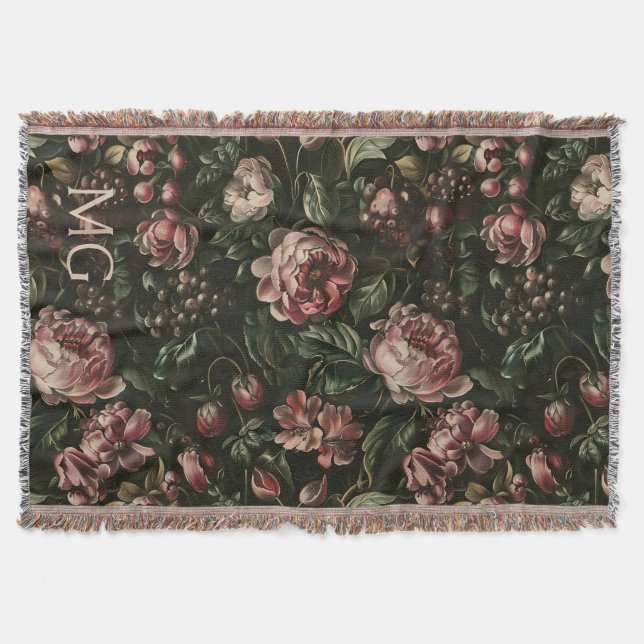 Couverture Monogramme Baroque Violet foncé Motif Floral (Devant)