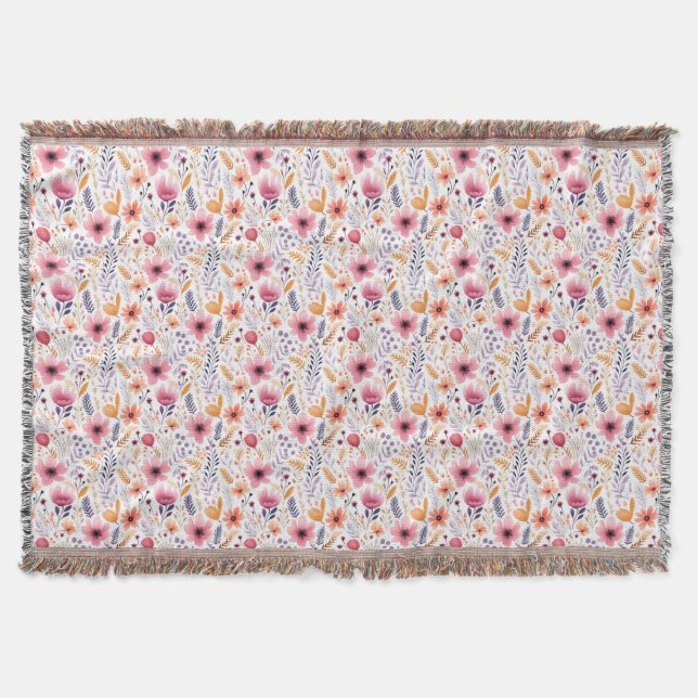 Couverture Monogramme Boho Fleur de sauvage Rose Orange Viole (Devant)