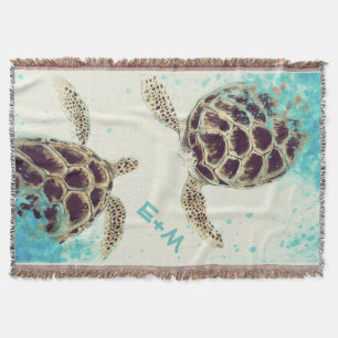 Couverture Monogramme d'amour de tortue de mer personnalisé