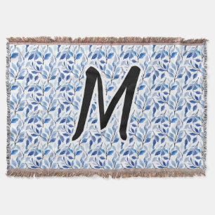 Couverture Monogramme d'art fin en mosaïque de feuilles bleue