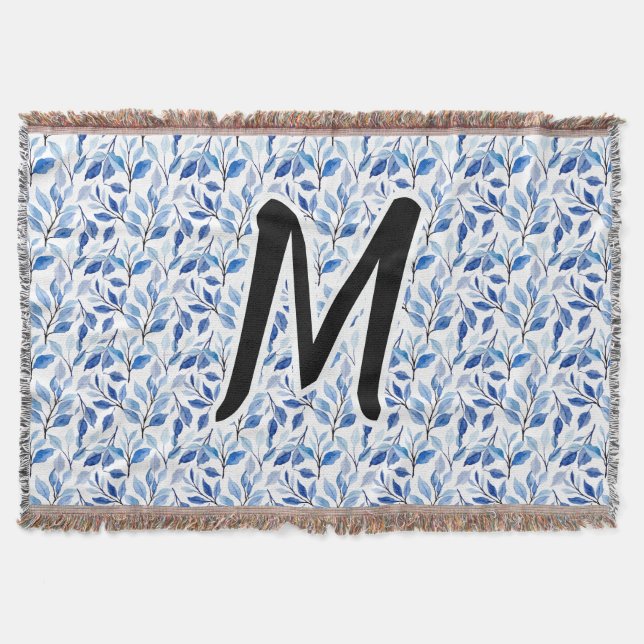 Couverture Monogramme d'art fin en mosaïque de feuilles bleue (Devant)