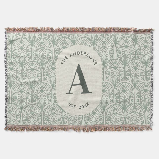 Couverture Monogramme de nom de famille personnalisé Vert sau (Devant)