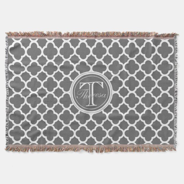 Couverture Monogramme de nom de motif de Quatrefoil de gris (Devant)