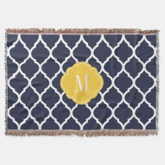 Couverture Monogramme de Quatrefoil Marine et Jaune Marocain