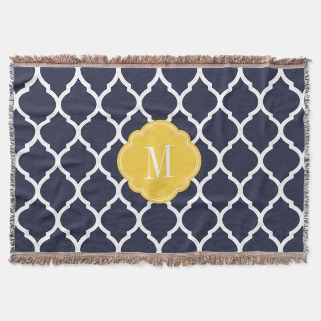 Couverture Monogramme de Quatrefoil Marine et Jaune Marocain (Devant)