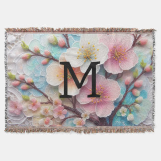 Couverture Monogramme dentelle rose pastel fleurs de cerisier