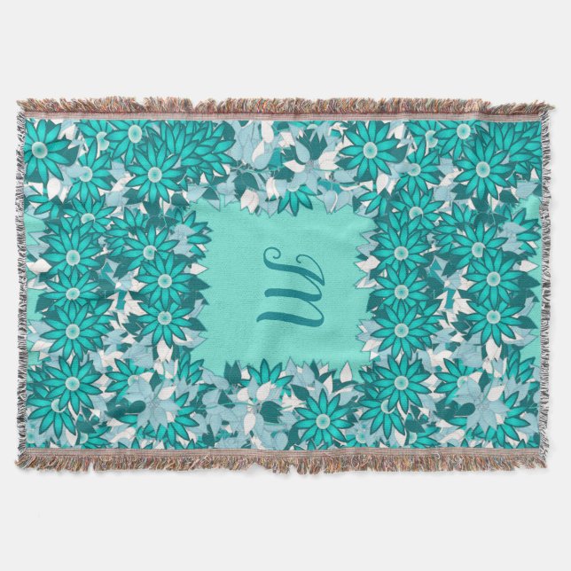 Couverture Monogramme encadré de fleurs - bleu et blanc (Devant)