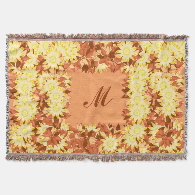 Couverture Monogramme encadré de fleurs - cacao et jaune (Devant)