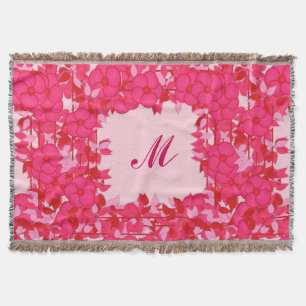 Couverture Monogramme encadré de fleurs - fuchsia et rose